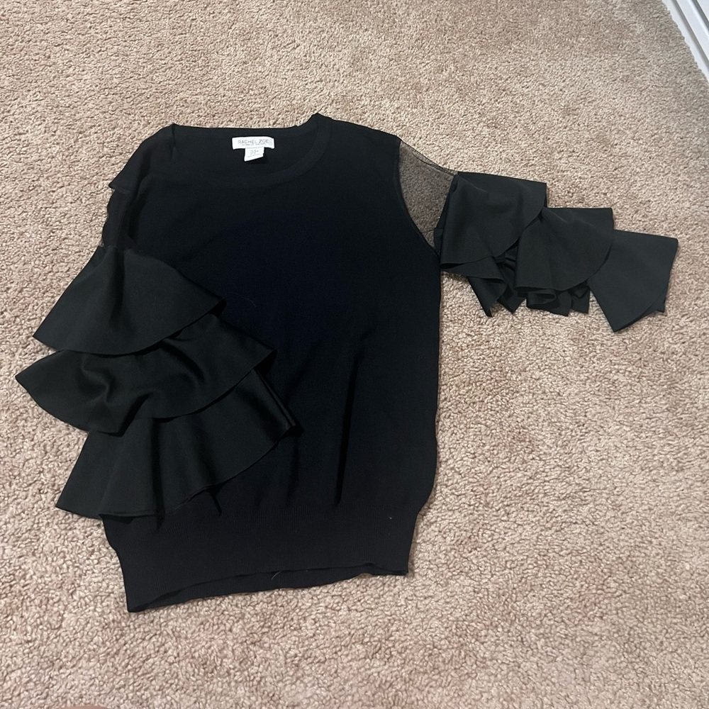 Rachel Zoe Black Blouse | cocktail blouse | Tiered Ruffle Blouse